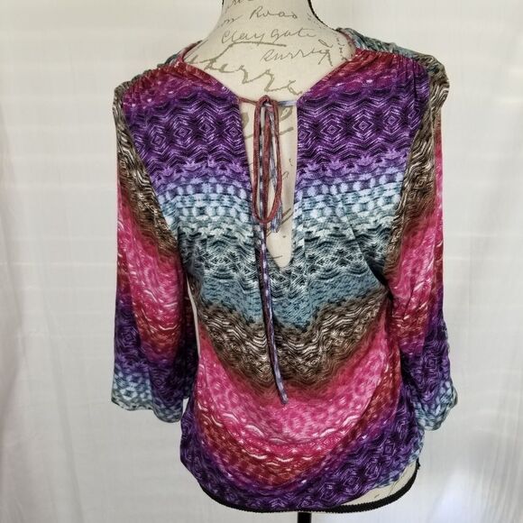 Democracy Geometric Print 3/4" Angel Wing Sleeves Bubble‎ Hem Blouse Size M - Picture 9 of 9